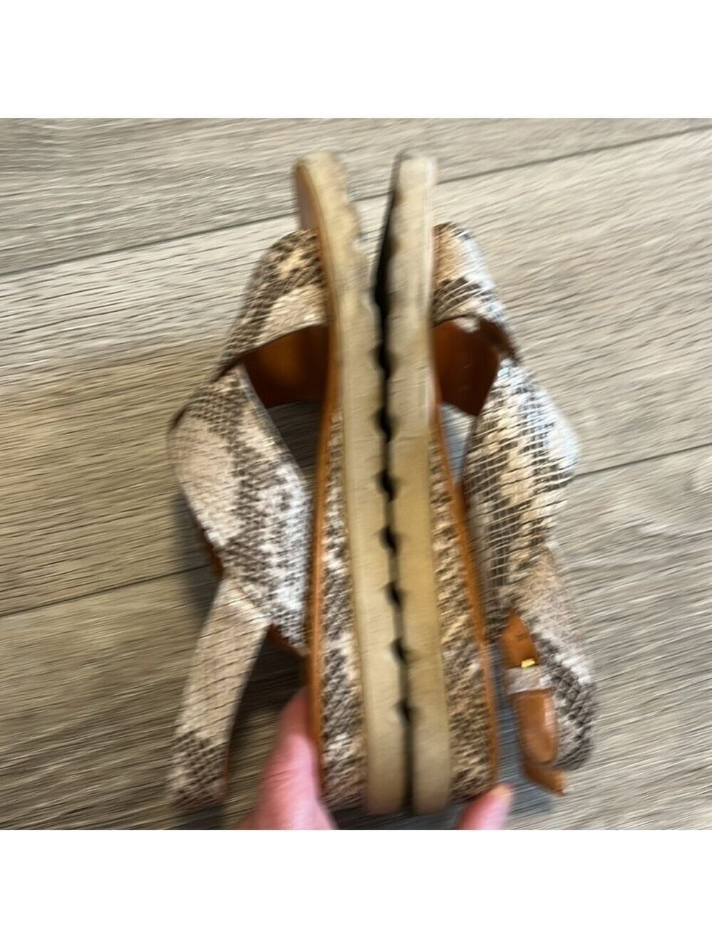 SELFIE Faux Snakeskin Vegan Low Wedge Sandal Criss Cross Straps, Size 36 (5.5) - Picture 7 of 10